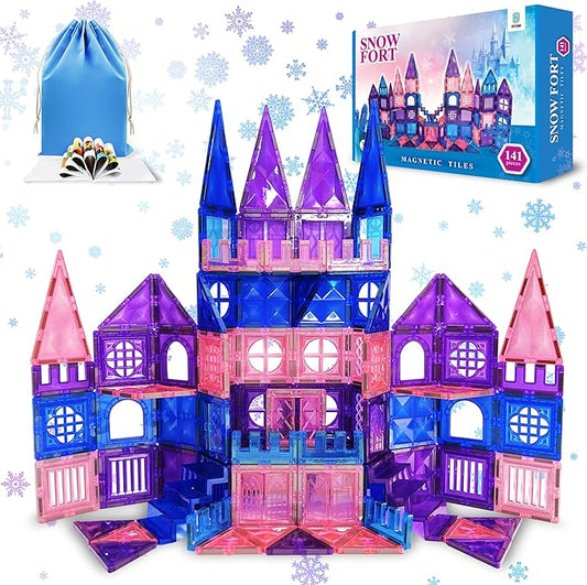 Magnetic Tiles 141 pcs 3D Diamond Building Blocks, STEM Educational for Kids, Perfect for Pretend Play, Birthday Gifts for 3-8 Year Old Girls and Boys, Free Bag Included (141 Pieces)