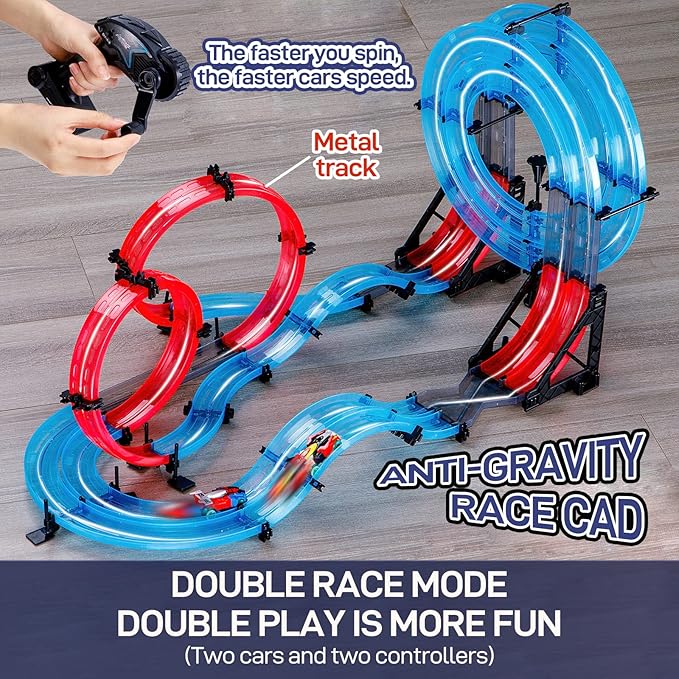 Slot Car Race Track Sets for Kids, Hot Magnetic Attraction Track Builder, Electric Remote Control Track Car Birthday Toys for Boys Kids Age 6 7 8-12