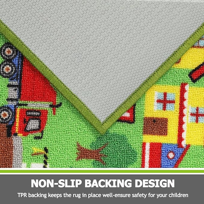 Capslpad Kids Rug 6'6" x 9'8" Educational Learning Kid Play Area Rug Large Traffic Road Cars Rug Play Mat for Kids Toy Nursery Rug Car Carpet for Playroom Living Room Classroom Decor Green