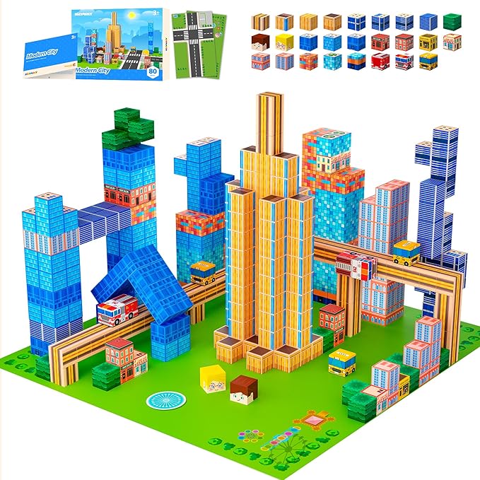 Magnetic Blocks, Modern City Edtion, Magnetic Building Cubes Boys & Girls Toys Age 3-5 4-8 5-7 Sensory Gift for Kids，Magnets Cubes，Upgraded STEM Gift, 1.2 Inches,