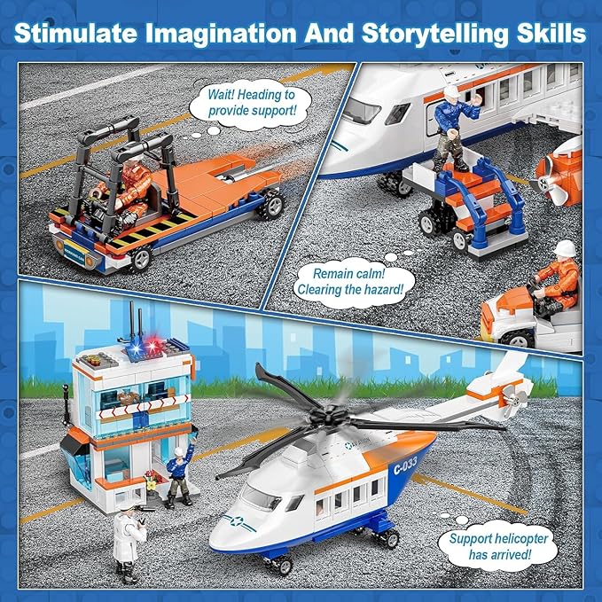 City Passenger Airplane Building Set for Boys, 3 IN 1 Plane Toy Kit with 3 Airport Staff, Helicopter, Terminal, Baggage Truck, Radar Tower, STEM Toy Gift for Kids Girls 6 7 8 9 10+ years old (796 PCS)
