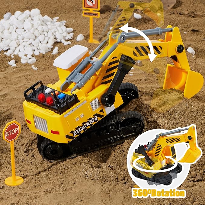 JOYIN 3 Pack Construction Toy - Excavator, Dump Truck and Loader, Moveable Claw & Lifting Back, Construction Truck Toy, Christmas Borthday Gift for Toddler Boys Kids