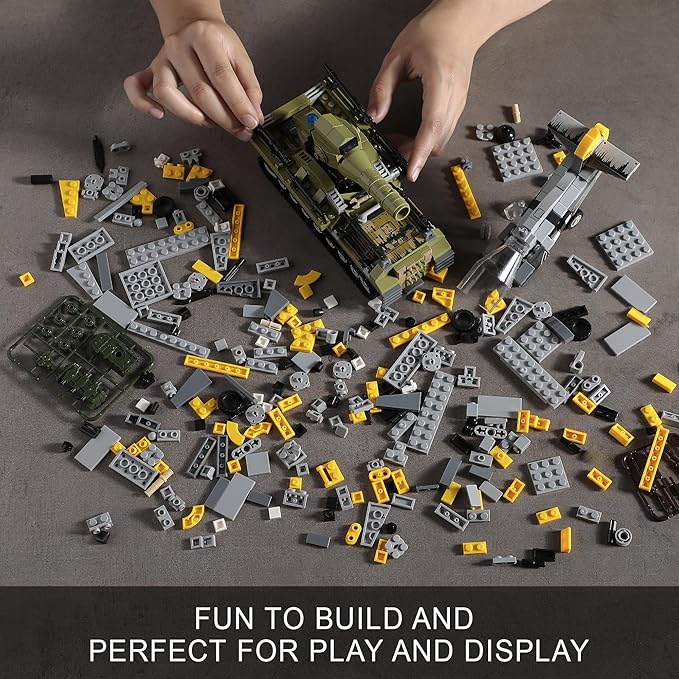 WW2 Military Toys Building Sets Compatible with Lego, Create a BF109 Plane Fighter Jet & a Karl Giant Mortar Tank, Great WWII Army Airplane Toy for Boys and Kids Age 8-12