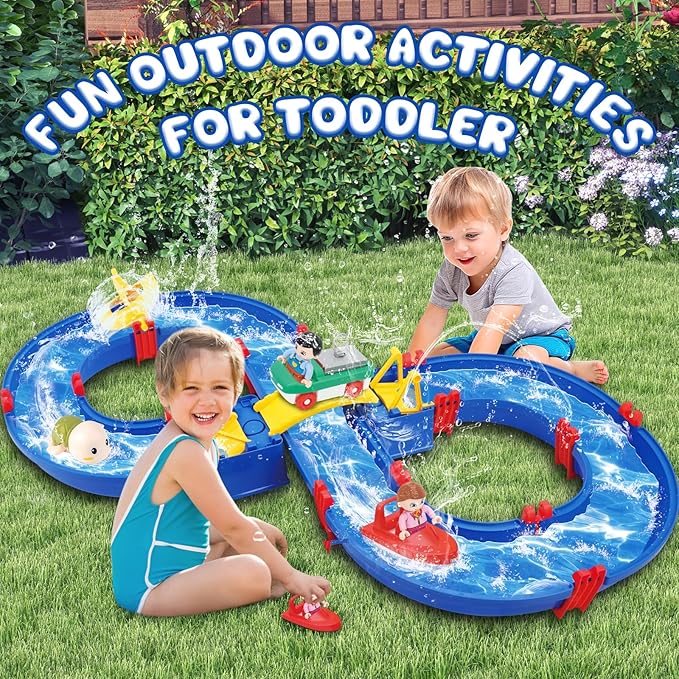 Upgraded Water Table for Toddlers 1-3 & Kids 4-8, Outdoor Water Play Activity Toys with Swimming Turtle, 2 Boats, Summer Beach Backyard Water Playset for Boys Girls