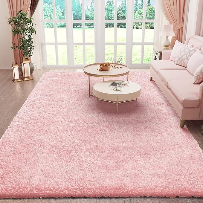 Ophanie Pink Area Rugs for Bedroom Girls, 5x8 Kids Fluffy Fuzzy Furry Shag Carpet, Plush Soft Cute Baby Shaggy Bedside Indoor Floor Rug for Teen Dorm Home Decor Aesthetic, Nursery