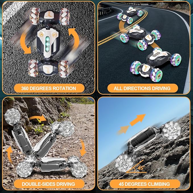 Gesture Stunt RC Car, 2.4Ghz 4WD Remote Control Car, Gravity Watch Sensor 360° Rotating Twist Drift Offroad Toy Car with Music Lights, Ages 6-12 Boys Girls Birthday