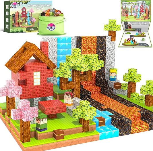 RICCLE Magnetic Blocks for Kids - 120 PCS Build Magnetic Building Blocks Toddler STEM Sensory Outdoor Toys for 3+ Year Old Boys & Girls, Educational & Learning Toys for Ages 4-12
