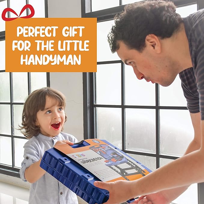 Play22 Kids Tool Set Bench 76 Pc - Toddler Tool Bench Set with Electronic Play Drill - Stem Educational Toy Pretend Play Construction Work Shop - Preschool Toy Gift for Kids Children Boys and Girls