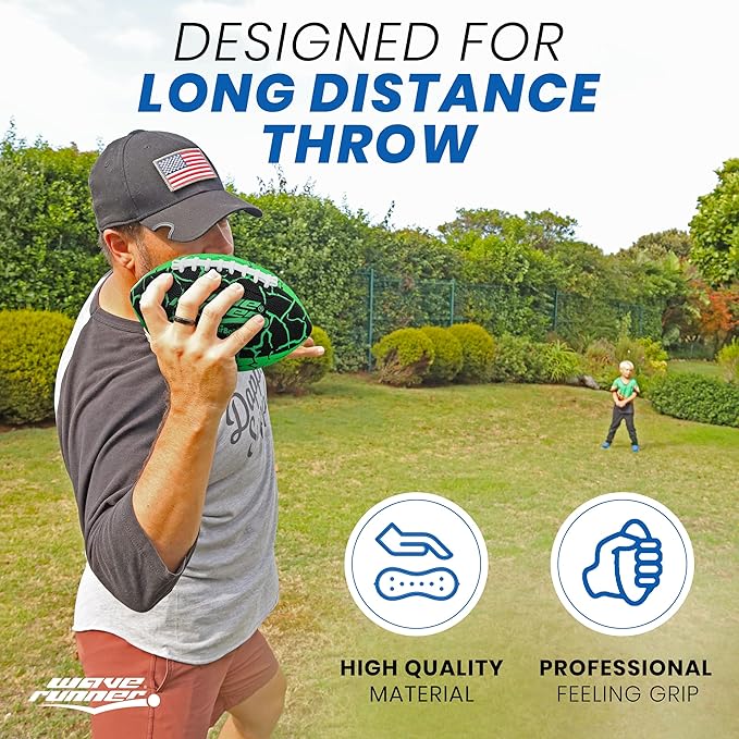 Wave Runner Grip It Waterproof Junior Size Football, 9.25 Size, Durable & Double Laced, Perfect for Beach Accessories, Kids Games, Pool Toys, Outdoor Games, All-Weather Indoor & Outdoor Play