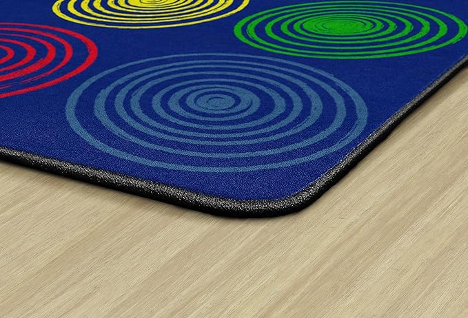 Flagship Carpets Circles Abstract Educational Area Rug for Kids Room Seating Décor, Children's Classroom, Play Carpet for Teaching and Playroom, Seats 24, 7'6" x 12', Primary