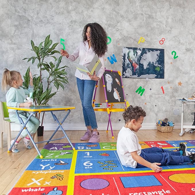 KC CUBS ABC Alphabet, Numbers and Shapes Educational Learning & Fun Game Play Area Non Slip Boy Girl Kids Rug Carpet for Children Bedroom, Toddler Classroom Baby Playroom Mat, Playtime Activity