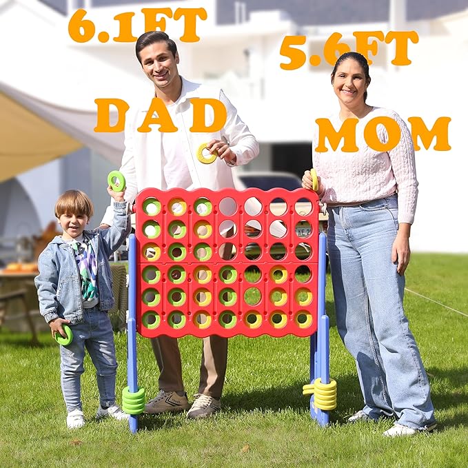 SDADI Jumbo 4 in a Row Game, 4-to-Score Giant Game Set with Adjustable Height (2.5-3.5 FT) for Kids & Adults, Indoor/Outdoor Connect Game with Quick-Release Slider, Perfect for Family and Party Games