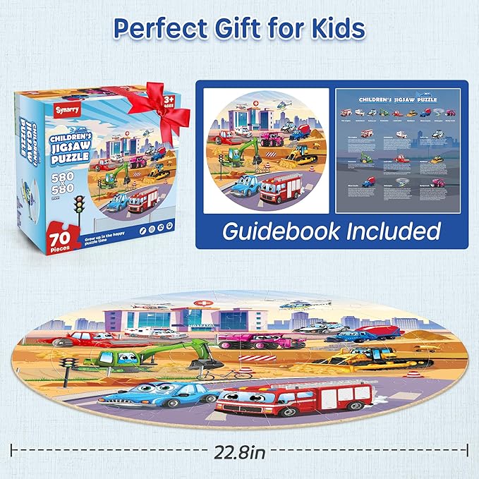 SYNARRY Vehicle Floor Puzzle for Kids Ages 3-5, Large 70 Piece Puzzle for Kids Ages 4-6, Preschool Toys Gifts for 3 4 5 6 7 8 Years Old Boys Girls Children