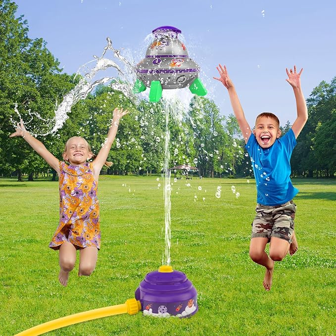 UFO Water Rocket Sprinkler for Kids Yard, LED Light-Up Summer Fun STEM Learning and Backyard Water Play Toy, Birthday Gift for Boys and Girls 3 6 9 12+ Year Old
