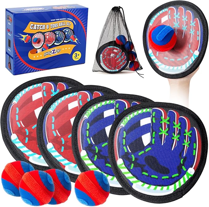 Toss and Catch Ball Set - Soft & Safe Toddler Baseball Gloves for Beginners - Kids Games Toys Indoor Outdoor - Great for Yard Beach Pool - Birthday Gift Boys Girls 2 3 4 5 6 7 8 9 10 Years