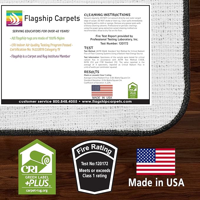 Flagship Carpets Sitting Spots Seating Oval Area Rug for Children's Classroom or Kids Playroom, and Home Learning Carpet, Seats 24, 7'6" x 12', Brown