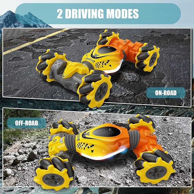 RC Stunt Car, 2.4Ghz Remote Control Sensor 4WD Offroad Car, High Speed Drift 360° Rotating Twist Toy Car with Music Lights, Ages 6-13 Boys Girls Birthday