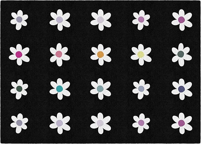 Flagship Carpets Schoolgirl Style Daisies on Black Criss-Cross Applesauce Educational Area Rug for Kids Room, Children's Classroom, Play Carpet for Teaching and Playroom, 5' x 7'6", Seats 20