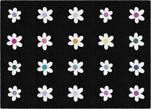 Flagship Carpets Schoolgirl Style Daisies on Black Criss-Cross Applesauce Educational Area Rug for Kids Room, Children's Classroom, Play Carpet for Teaching and Playroom, 5' x 7'6", Seats 20
