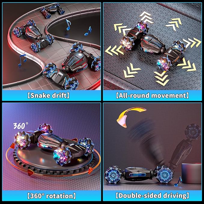 Remote Control Car, 2.4GHz 4WD Gesture Sensing RC Stunt Car, Drift Hand Controlled Twist Cars with Light & Music, Cool Birthday Gifts for Kids Boys Toy Age 6 7 8 9 10 11 12 Years Old(Blue)