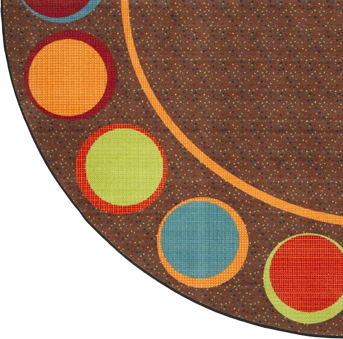 Flagship Carpets Sitting Spots Seating Oval Area Rug for Children's Classroom or Kids Playroom, and Home Learning Carpet, Seats 24, 7'6" x 12', Brown