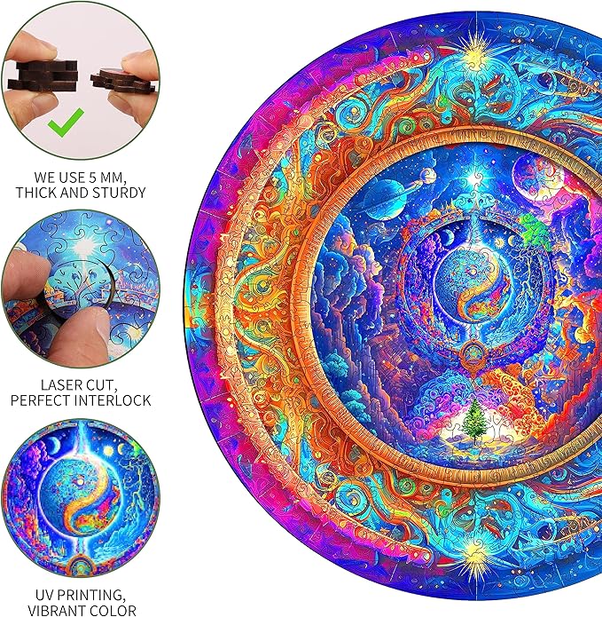 Wooden Puzzles for Adults Mandala Premium Unique 300 Piece Medium Size 12.6" x 12.6" Jigsaw Puzzles Brain Teaser Puzzles, Beautiful Package, Best Gift for Adults Family Games