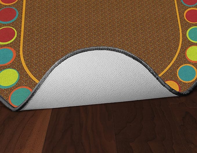 Flagship Carpets Sitting Spots Seating Oval Area Rug for Children's Classroom or Kids Playroom, and Home Learning Carpet, Seats 30, 10'6" x 13'2", Brown
