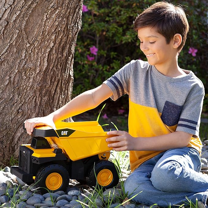 CAT Construction Toys, Steel Dump Truck 16” – Real Steel Body, Working Dump Bed, Oversize All-Terrain Wheels, Heavy-Duty Construction Vehicle for Indoor/Outdoor Play, Kids Ages 3 +