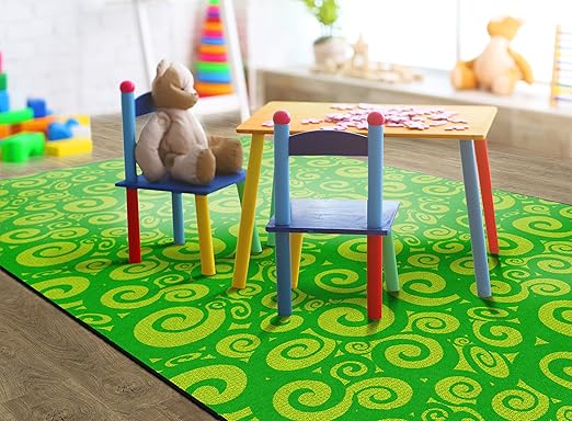 Flagship Carpets Swirl Tone on Tone Carpet for Children's Classroom and Bedroom Area Rug, Playroom or Teaching Area for Playtime and Reading, 7'6" x 12', Lime