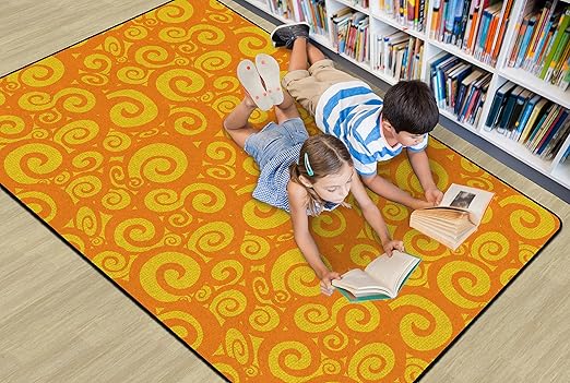 Flagship Carpets Swirl Tone on Tone Carpet for Children's Classroom and Bedroom Area Rug, Playroom or Teaching Area for Playtime and Reading, 6' x 8'4", Orange