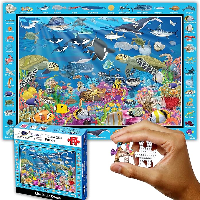 Think2Master Ocean Life 250 Pieces Jigsaw Puzzle Fun Educational Toy for Kids, Boys, Girls, School & Families. Great Gift for Boys & Girls Ages 8-10+ to Stimulate Learning. 14.2” X 19.3”