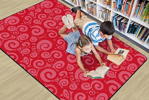 Flagship Carpets Swirl Tone on Tone Carpet for Children's Classroom and Bedroom Area Rug, Playroom or Teaching Area for Playtime and Reading, 6' x 8'4", Cherry