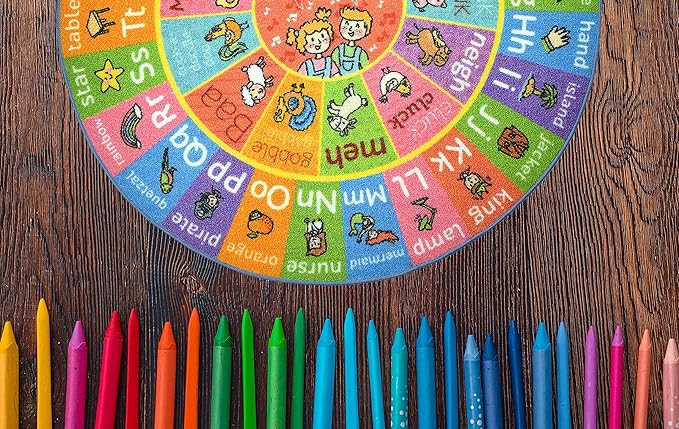 KC Cubs Playtime Collection ABC Alphabet with Old MacDonald's Animals Educational Learning & Game Round Circle Area Rug Carpet for Kids and Children Bedrooms and Playroom