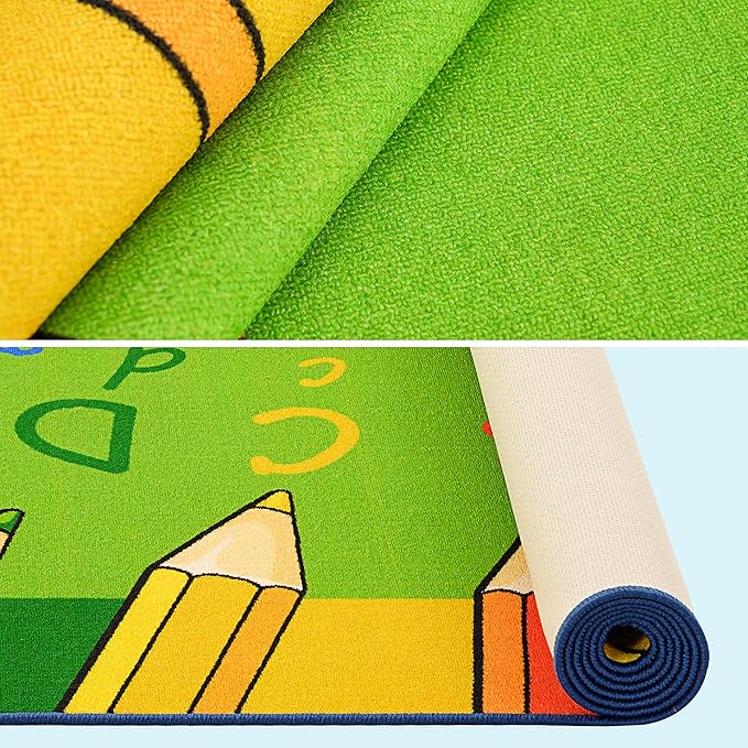 Classroom Rug for Kids Reading Area - Neutral Colorful Preschool Rug (6.5 x 8.5 ft)