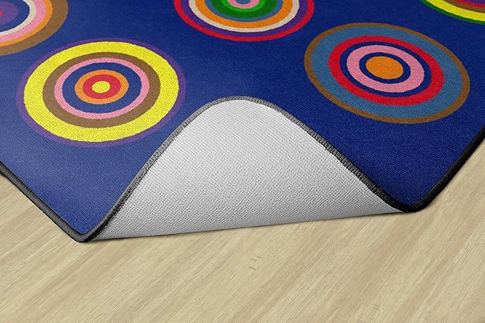 Flagship Carpets Color Rings Colorful Children's Classroom Area Rug for Kids Room Circle Seating Décor, Play Carpet for Teaching and Playing, Seats 20, 5'10"x8'4", Indigo Blue