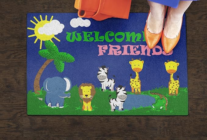 Flagship Carpets Kids and Baby Non Slip Area Rug for Home Learning or Classroom Carpet, Playroom or Kids Bedroom Mat, 2' x 3', Cutie Animal Welcome