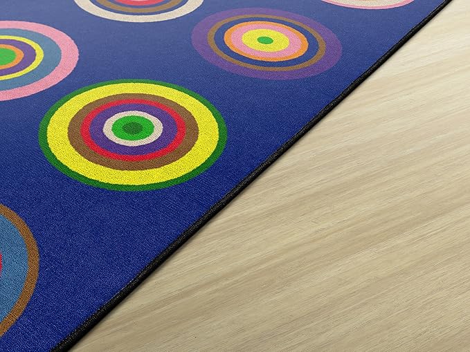 Flagship Carpets Color Rings Colorful Children's Classroom Area Rug for Kids Room Circle Seating Décor, Play Carpet for Teaching and Playing, Seats 20, 5'10"x8'4", Indigo Blue