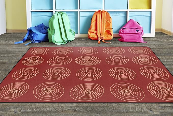 Flagship Carpets Circles Abstract Educational Area Rug for Kids Room Seating Décor, Children's Classroom, Play Carpet for Teaching and Playroom, Seats 20, 6' x 8'4", Brick