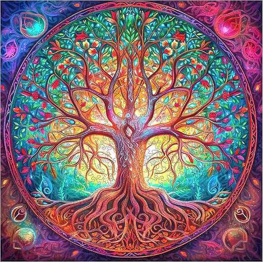 Unique Wooden Jigsaw Puzzles - Mandala Tree of Life, 500 Pcs King Size 16.5'' x 16.5'', Luxurious Shaped Wood Puzzle, Beautiful Package, Best Gift for Adults and Kids, Family Game