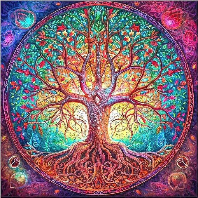 Wooden Puzzles, Mandala Tree of Life 200 Piece Puzzles for Adults and Kids, Unique Shaped Animal Wooden Jigsaw Puzzle for Birthday Gift, Family Game 11.2 x 11.2 Inch