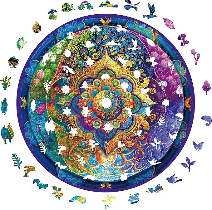 500 Piece Puzzles for Adults Mandala Wooden Jigsaw Puzzles Unique Unique Shape Brain Teaser Puzzles, Beautiful Package, Best Gift for Adults Family Games
