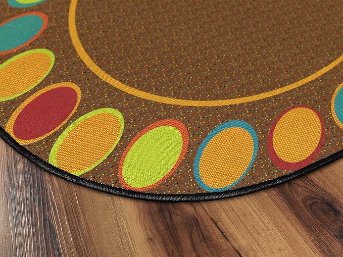 Flagship Carpets Sitting Spots Seating Oval Area Rug for Children's Classroom or Kids Playroom, and Home Learning Carpet, Seats 30, 10'6" x 13'2", Brown