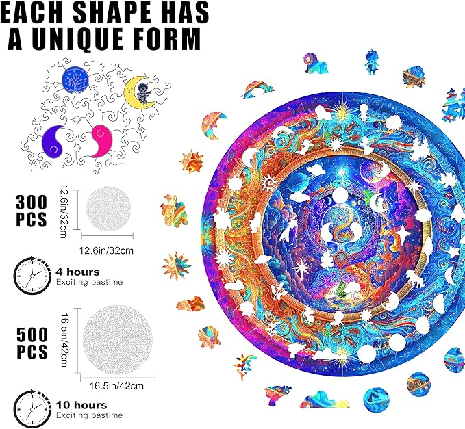 500 Piece Puzzles for Adults Mandala Unique Shape Premium Jigsaw Wooden Brain Teaser Puzzles, Beautiful Package, Best Gift for Adults Family Games