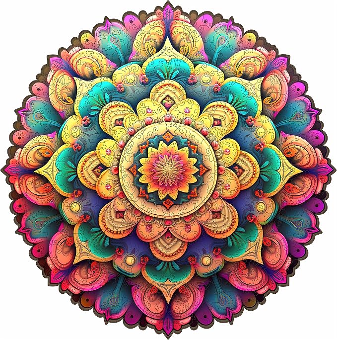 Unique Wooden Jigsaw Puzzles - Flower Mandala, 200 Pcs Medium Size 10.7'' x 10.6'', Luxurious Shaped Wood Puzzle, Beautiful Package, Best Gift for Adults and Kids, Family Game