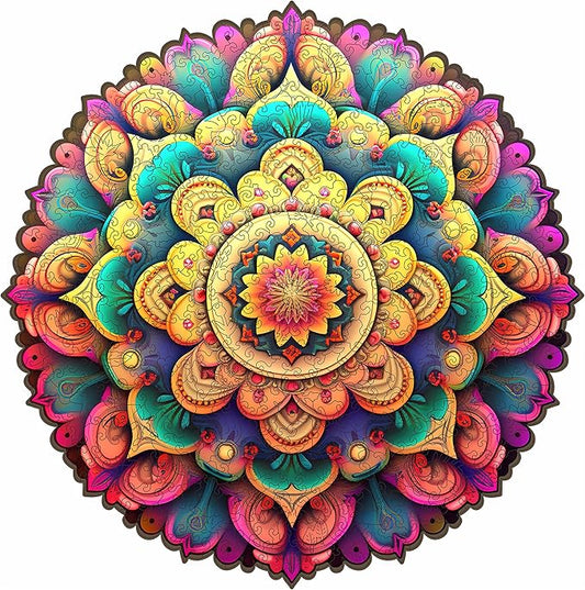 Unique Wooden Jigsaw Puzzles - Flower Mandala, 500 Pcs King Size 16.5'' x 16.4'', Luxurious Shaped Wood Puzzle, Beautiful Package, Best Gift for Adults and Kids, Family Game