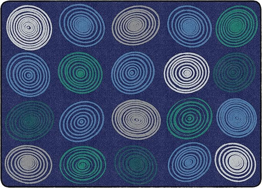 Flagship Carpets Circles Abstract Educational Area Rug for Kids Room Seating Décor, Children's Classroom, Play Carpet for Teaching and Playroom, Seats 20, 6' x 8'4", Cool Blue