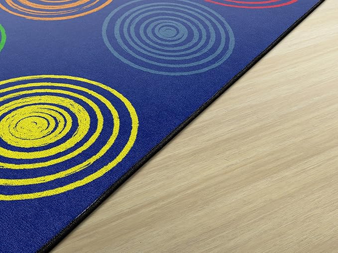 Flagship Carpets Circles Abstract Educational Area Rug for Kids Room Seating Décor, Children's Classroom, Play Carpet for Teaching and Playroom, Seats 24, 7'6" x 12', Primary