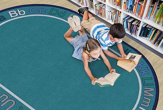 Flagship Carpets Know Your ABCs Educational Oval Area Rug for Home Learning or Classroom Mat, Kids Room or Playroom Carpet, 6' x 8'4",Cool Blue (FA1854-33FS)