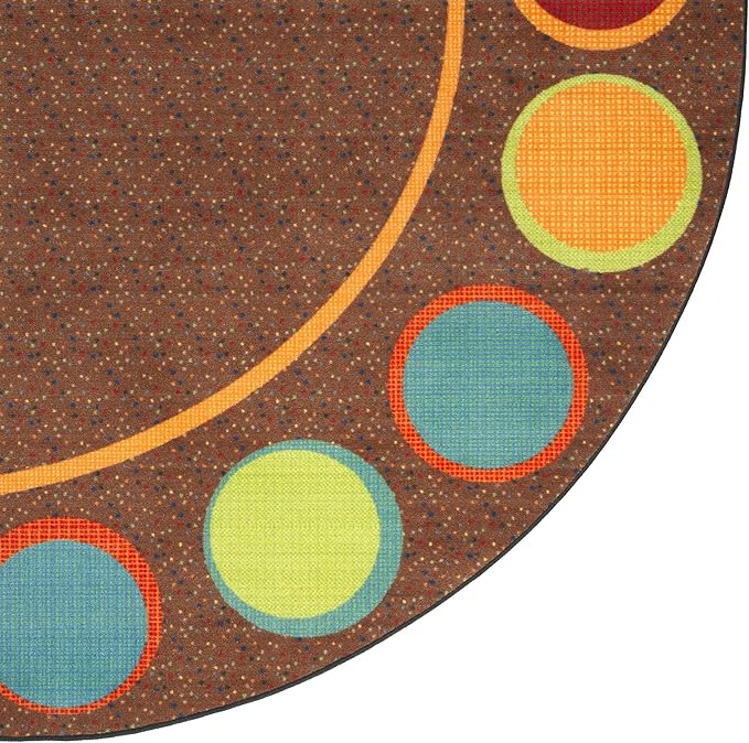 Flagship Carpets Sitting Spots Seating Oval Area Rug for Children's Classroom or Kids Playroom, and Home Learning Carpet, Seats 24, 7'6" x 12', Brown