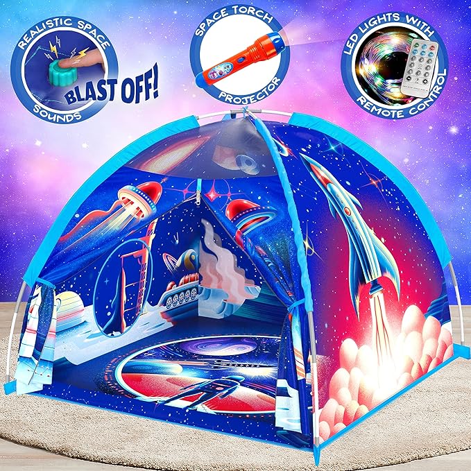 W&O Space Super Dome with Blast Off Button, Space Projector and LED Lights - Ultimate Rocket Play Tent for Kids Aged 3-12 - Perfect for Indoor & Outdoor Adventures